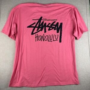 Stussy‎ Honolulu Shirt Mens XL Pink Logo Streetwear Surf Graphic Tee